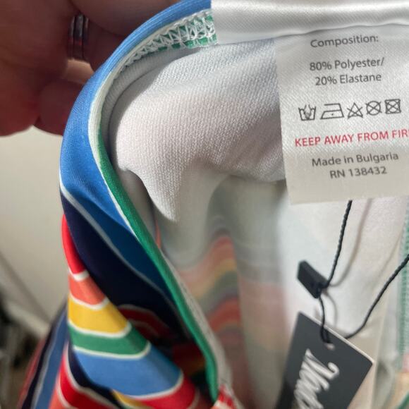 ModCloth XL The Greta High Waisted Bikini Bottom Rainbow Stripe Tie Side - Picture 9 of 9